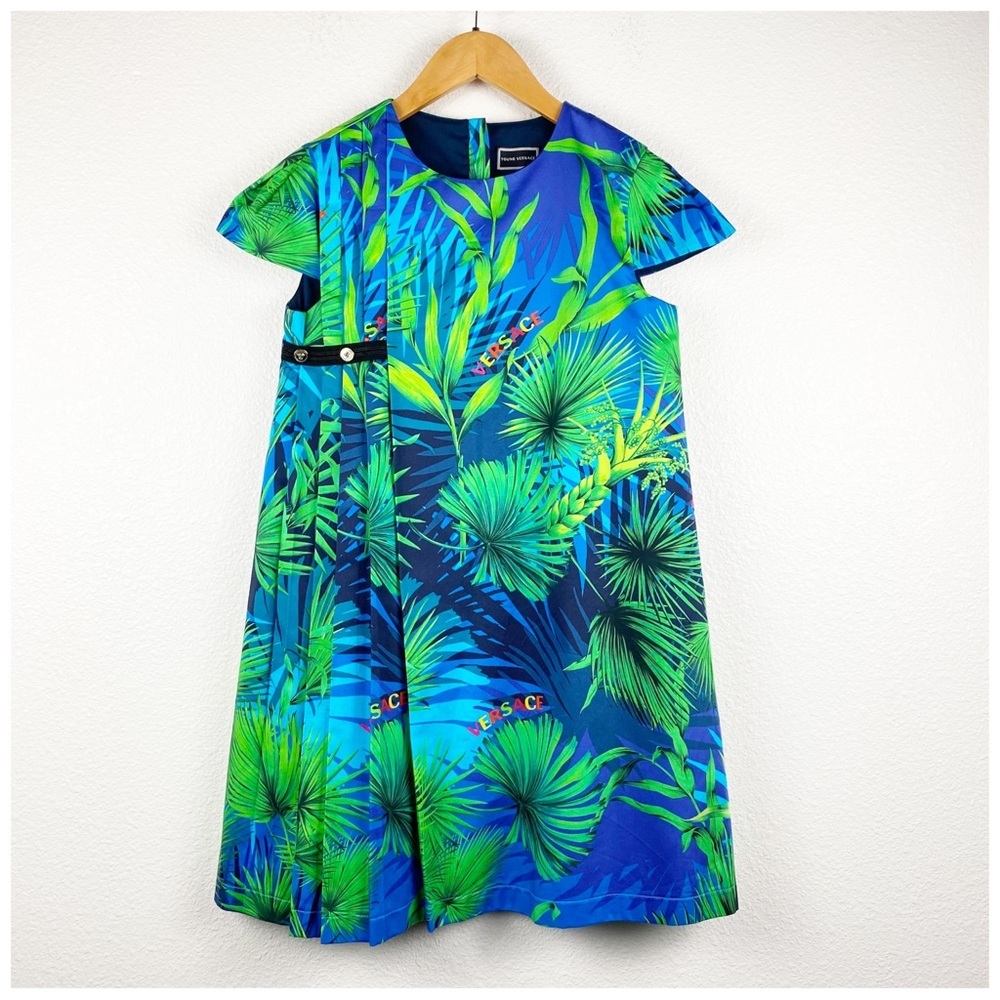 Young Versace Blue/Green Leaf Dress - Medium